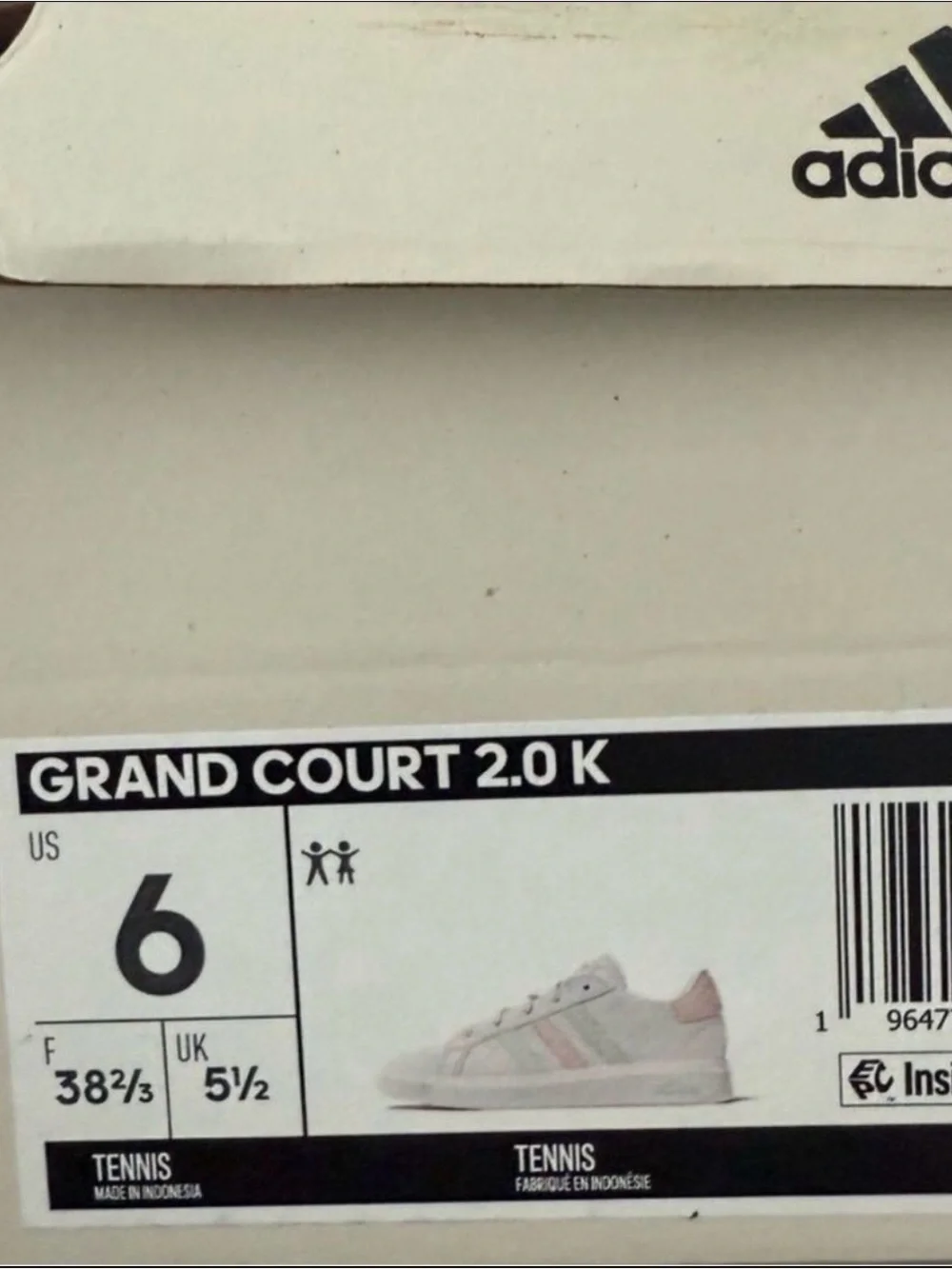 NWT Adidas Grand Court 2.0 K Pastel Sneakers White Pink Youth 6 Fits Women 7.5